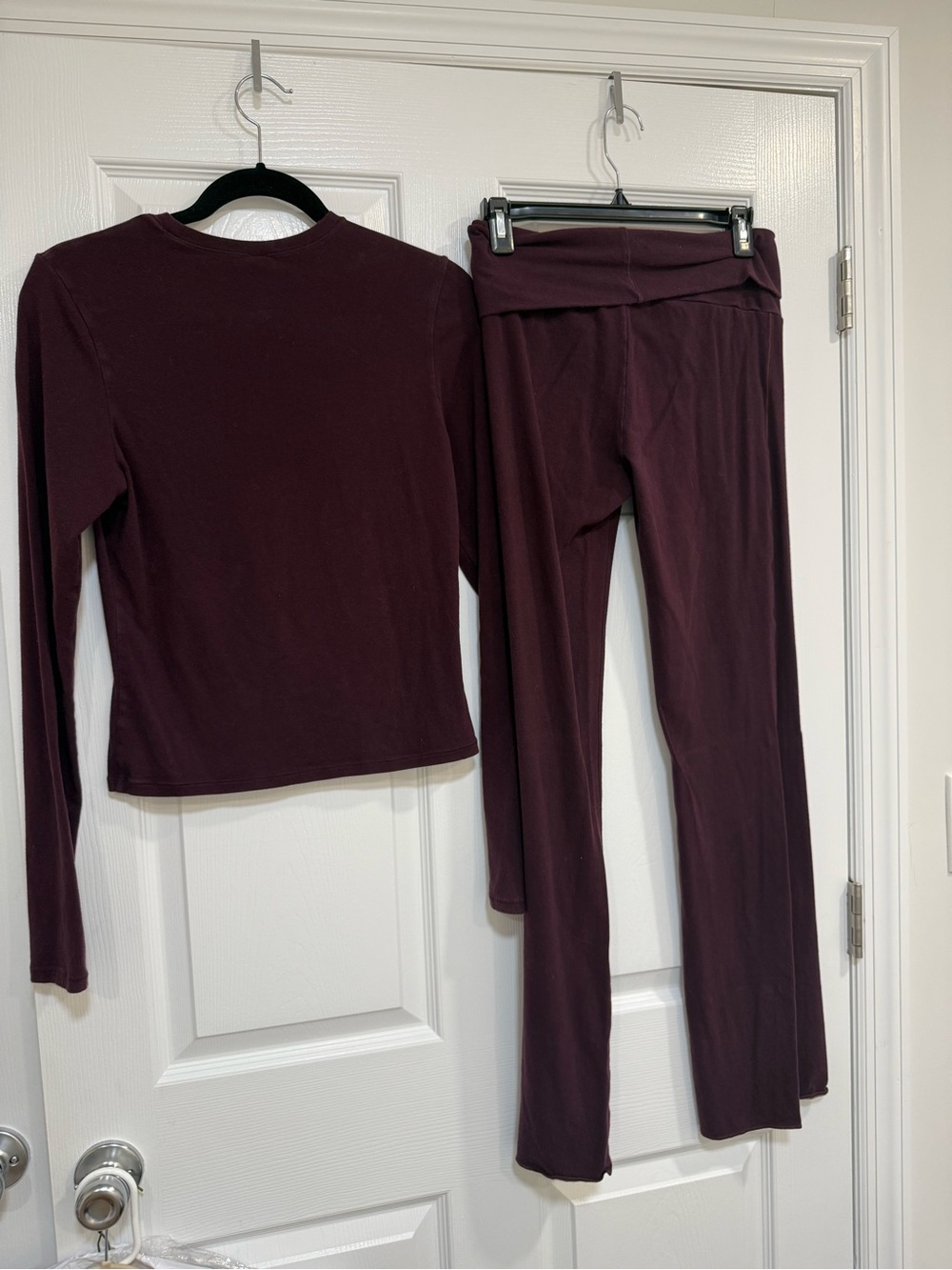 SKIMS Burgundy Long Sleeve Top and High Waist Leggings Set